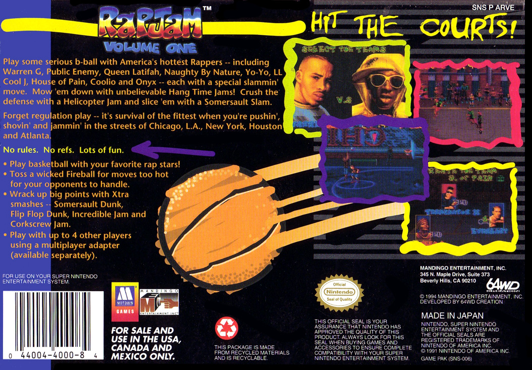 Rapjam - Volume One — box-2D-back (US)