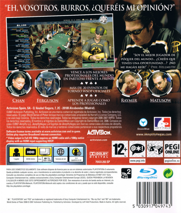 World Series of Poker 2008 - Battle for the Bracelets — box-2D-back (SP)