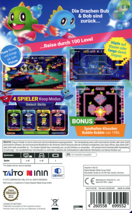 Bubble Bobble 4 Friends - The Baron is Back! — box-2D-back (DE)