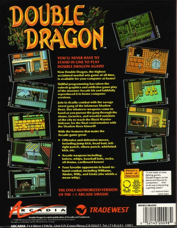 Double Dragon — box-2D-back (US)