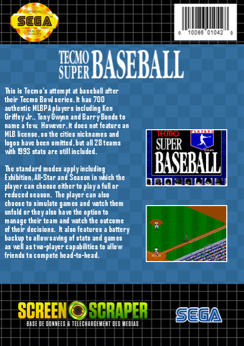 Tecmo Super Baseball — box-2D-back (SS)