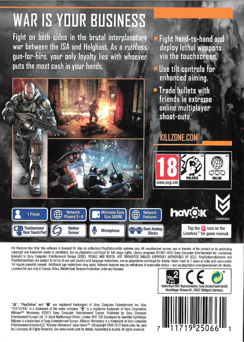 Killzone - Mercenary — box-2D-back (EU)