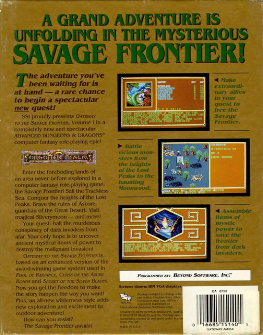 Advanced Dungeons & Dragons - Gateway to the Savage Frontier - A Savage Frontier Fantasy Role-Playing Epic, Vol.I — box-2D-back (US)
