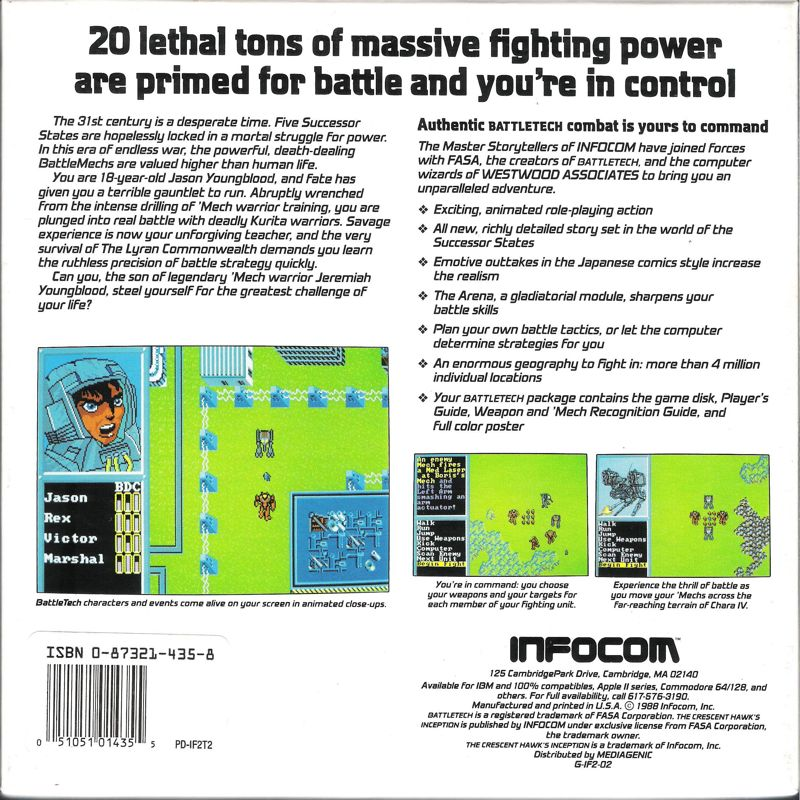 Battletech - The Crescent Hawk's Inception — box-2D-back (US)