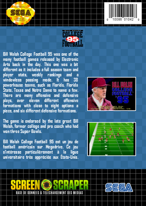 Bill Walsh College Football '95 — box-2D-back (SS)