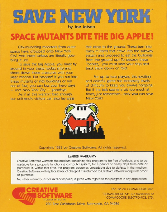 Save New York — box-2D-back (US)
