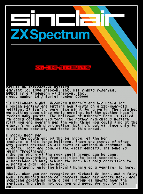 ZxZvm - Suspect - An Interactive Mystery box art