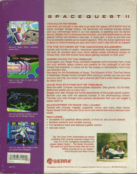 Space Quest 2 - Chapter 2 - Vohaul's Revenge — box-2D-back (US)