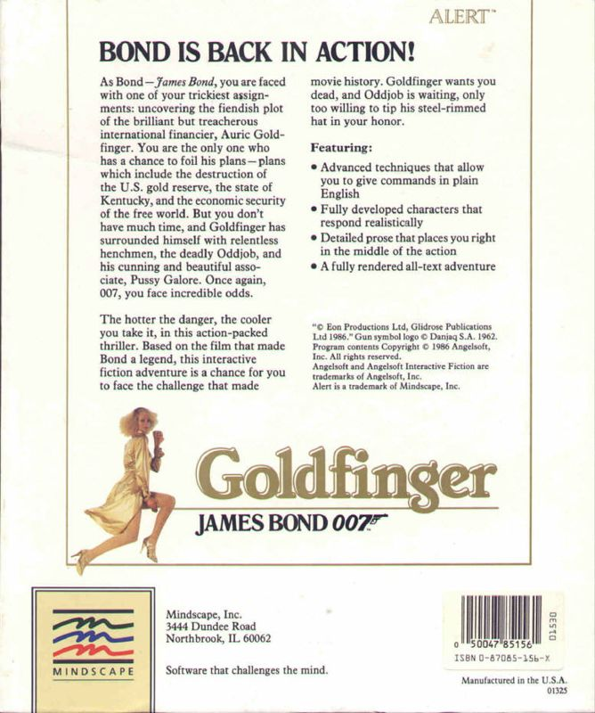 James Bond 007 - Goldfinger — box-2D-back (US)