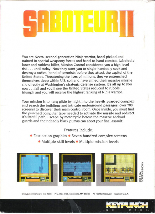 Saboteur 2 — box-2D-back (US)
