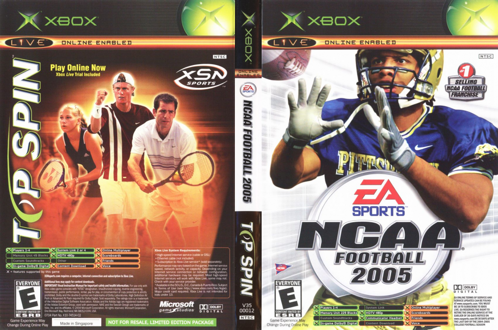 Ncaa Football 2005 And Top Spin — box-texture (US)