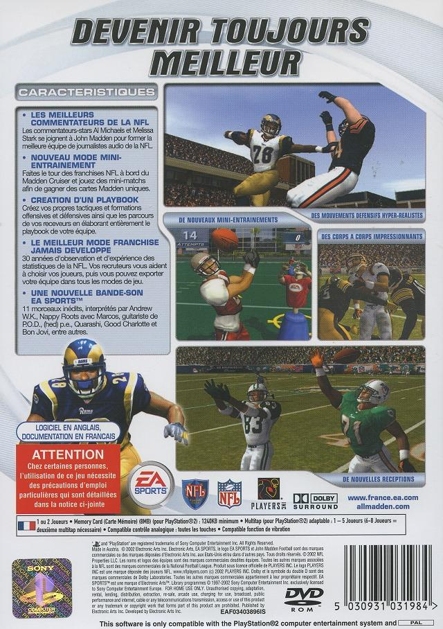 Madden NFL Super Bowl 2003 — box-2D-back (FR)