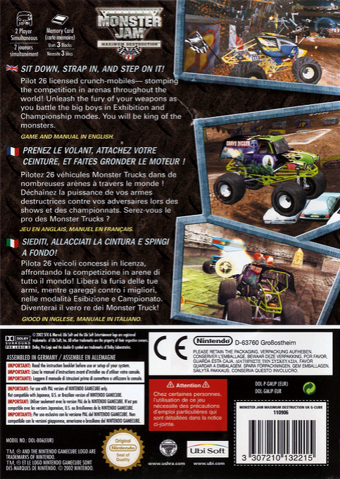 Monster Jam - Maximum Destruction — box-2D-back (EU)