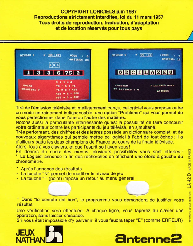 Chiffres Et Des Lettres, Des — box-2D-back (FR)
