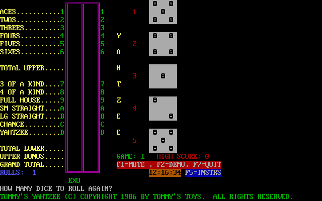 Tommy's Yahtzee — ss (WOR)