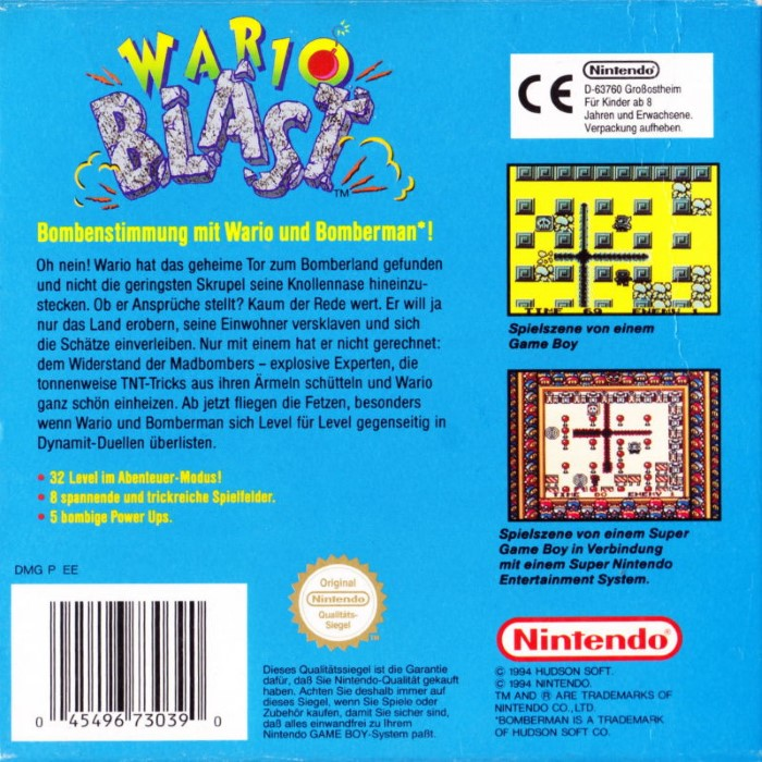 Wario Blast - Featuring Bomberman! — box-2D-back (DE)