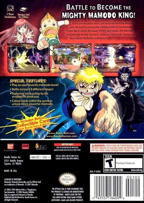 Zatch Bell! Mamodo Battles — box-2D-back (US)