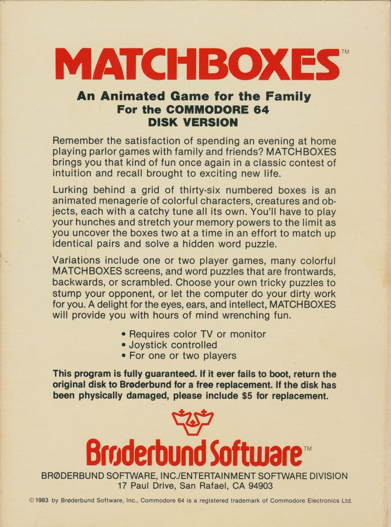 Matchboxes — box-2D-back (US)