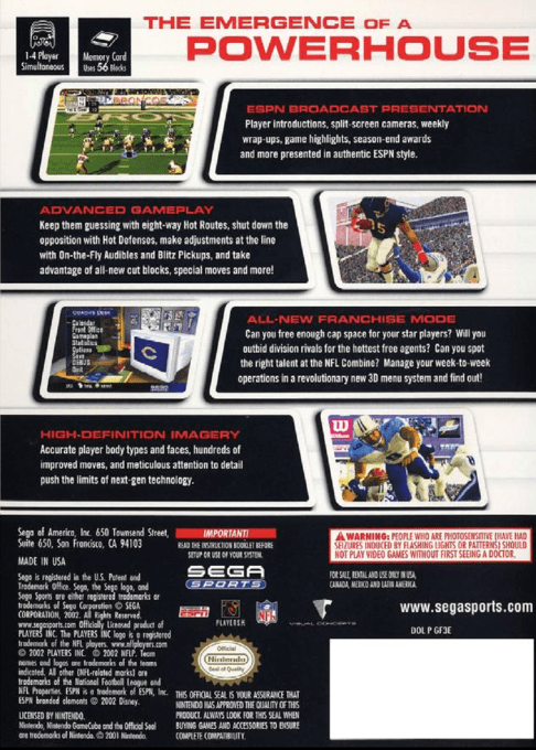 NFL 2K3 — box-2D-back (US)