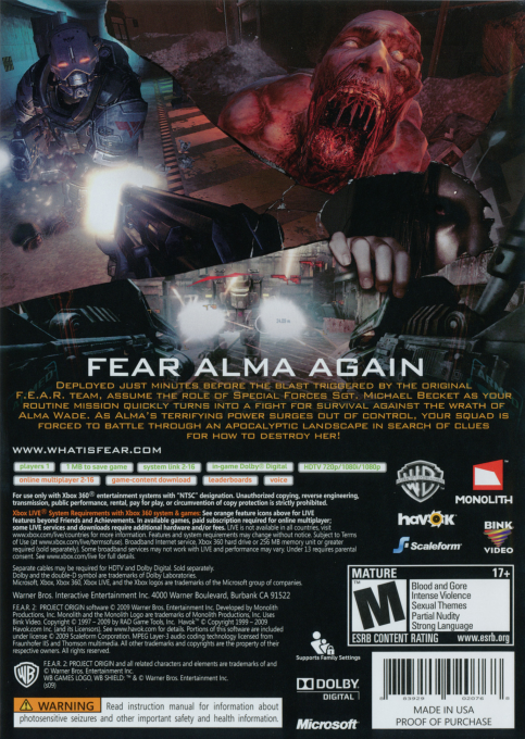 F.E.A.R. 2 - Project Origin — box-2D-back (US)