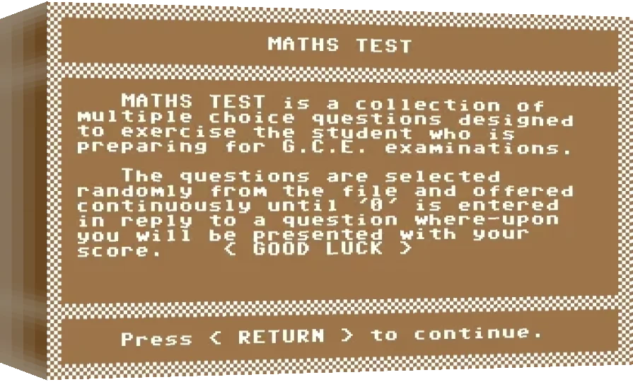 Mathematics Test : 'O' Level — box-3D (WOR)