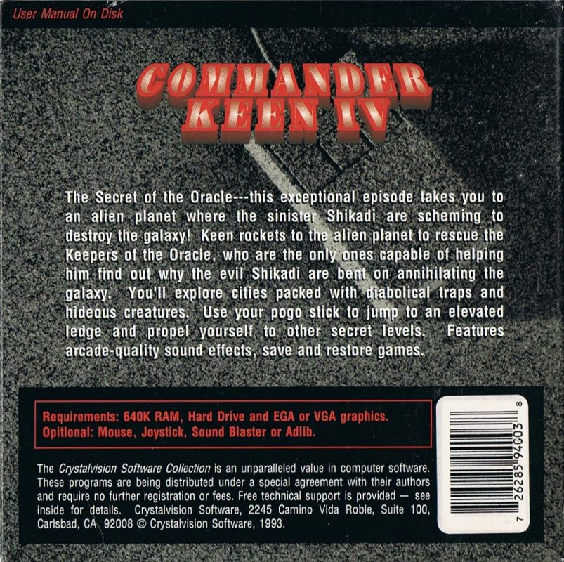 Commander Keen 4 - Secret Of The Oracle — box-2D-back (US)