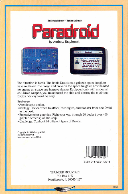 Paradroid — box-2D-back (US)