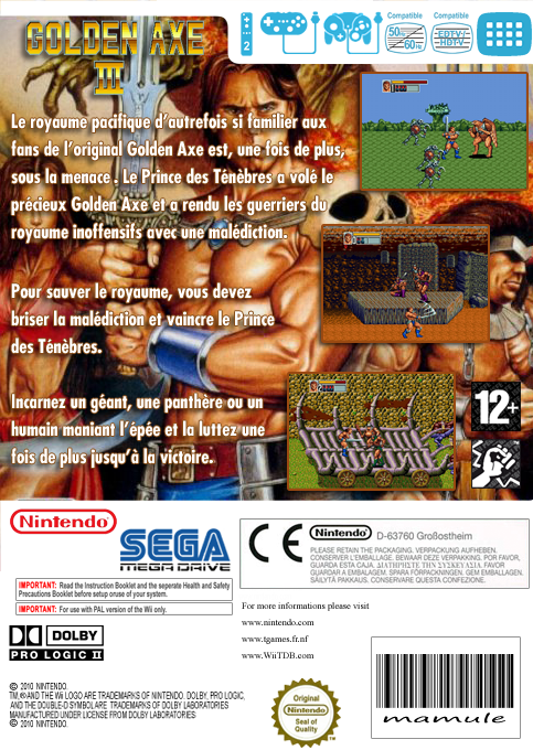 Golden Axe 3 — box-2D-back (FR)