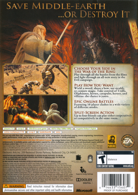 Lord of the Rings, The - Conquest — box-2D-back (US)