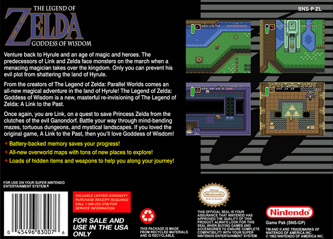 The Legend of Zelda : Goddess of Wisdom — box-2D-back (US)
