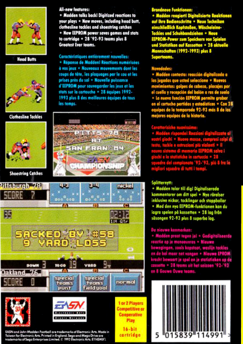 John Madden Football '93 — box-2D-back (EU)