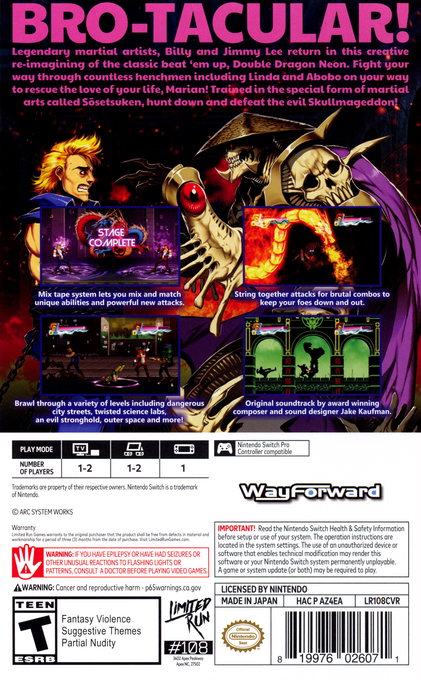 Double Dragon Neon — box-2D-back (US)