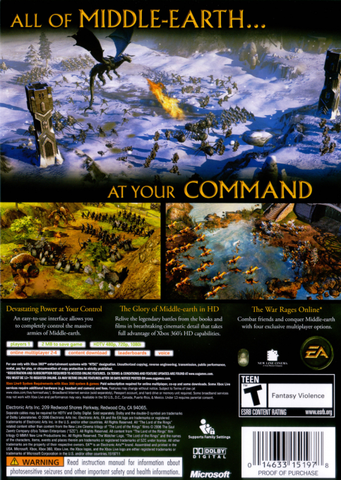 Lord of the Rings, The - The Battle for Middle-Earth II — box-2D-back (US)