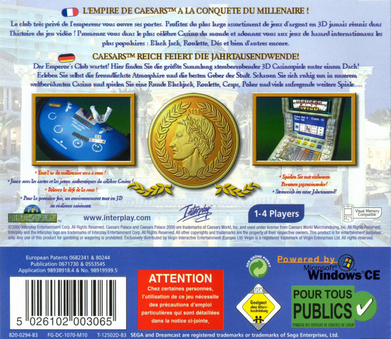Caesars Palace 2000 - Millennium Gold Edition — box-2D-back (EU)