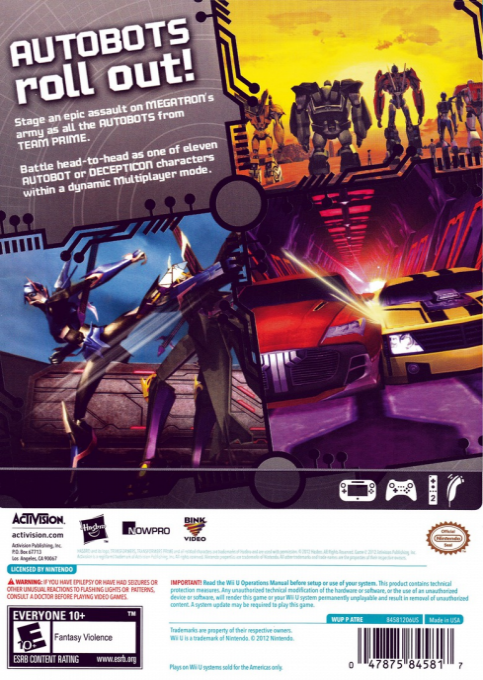 Transformers Prime - The Game — box-2D-back (US)