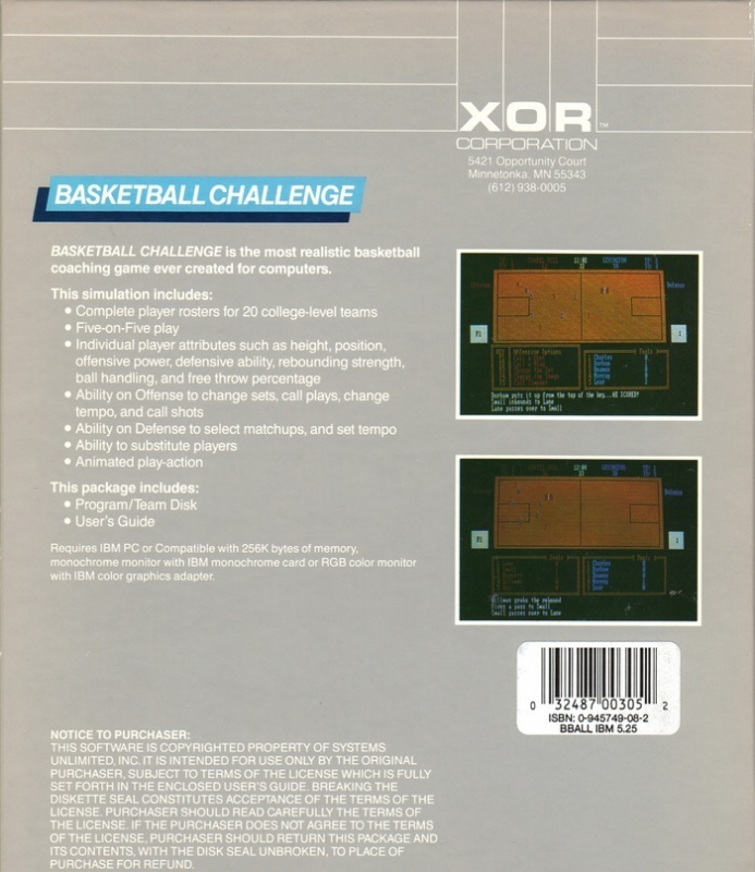 Basketball Challenge — box-2D-back (US)