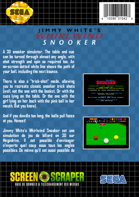 Jimmy White's Whirlwind Snooker — box-2D-back (SS)