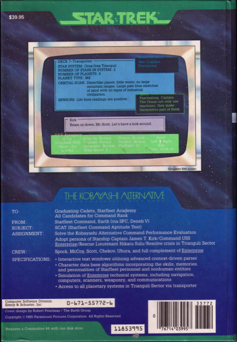 Star Trek - The Kobayashi Alternative — box-2D-back (US)