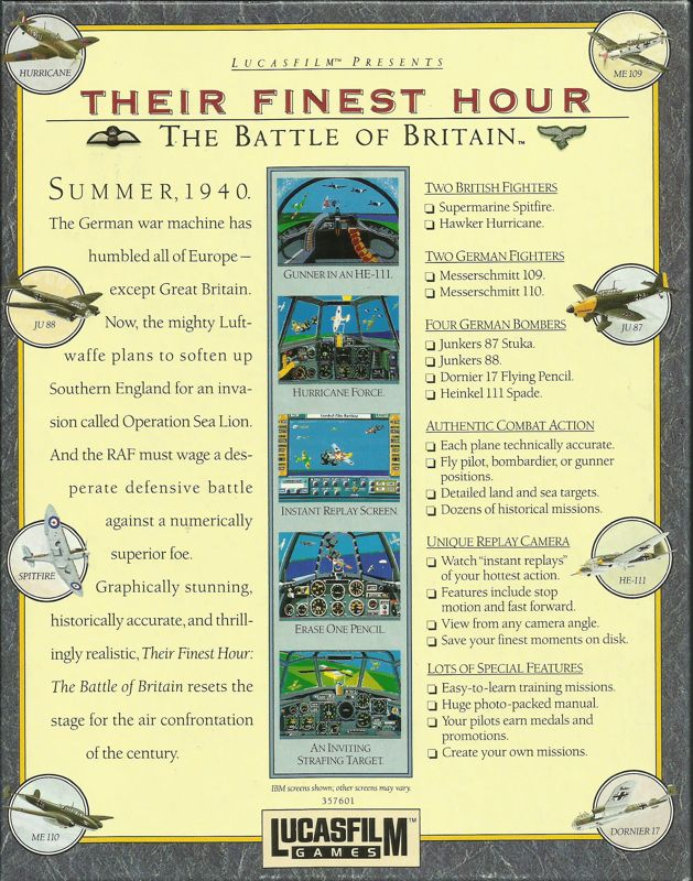 Their Finest Hour - The Battle of Britain — box-2D-back (US)