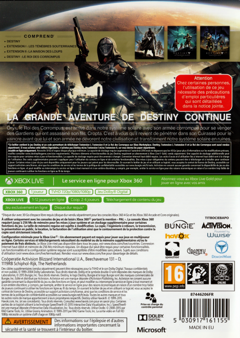 Destiny Extension 3 - Le Roi Des Corrompus — box-2D-back (FR)