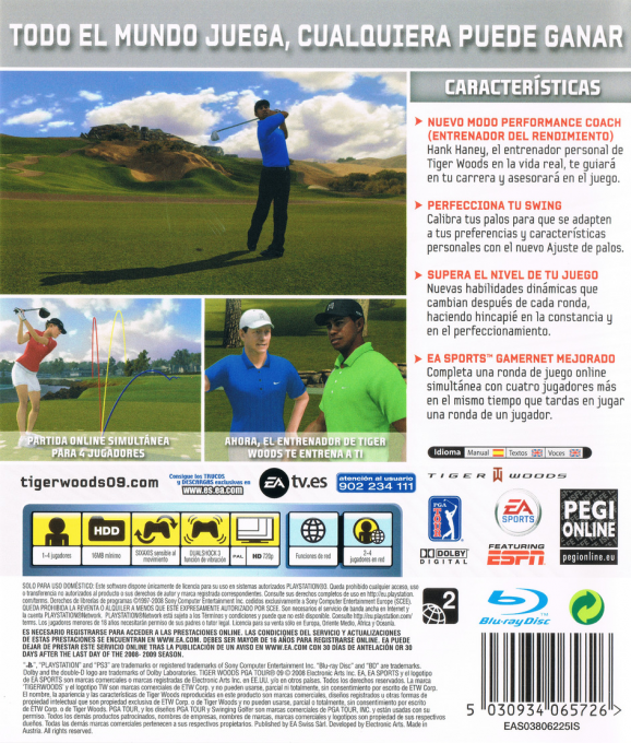 Tiger Woods PGA Tour 09 — box-2D-back (SP)