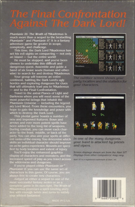 Phantasie III - The Wrath of Nikademus — box-2D-back (US)