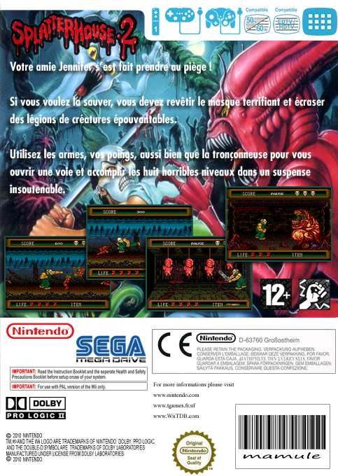 Splatterhouse 2 — box-2D-back (FR)