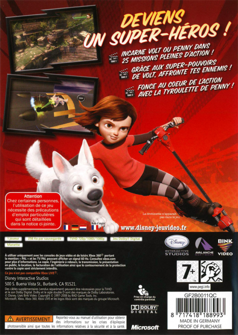 Walt Disney Pictures Bolt — box-2D-back (FR)