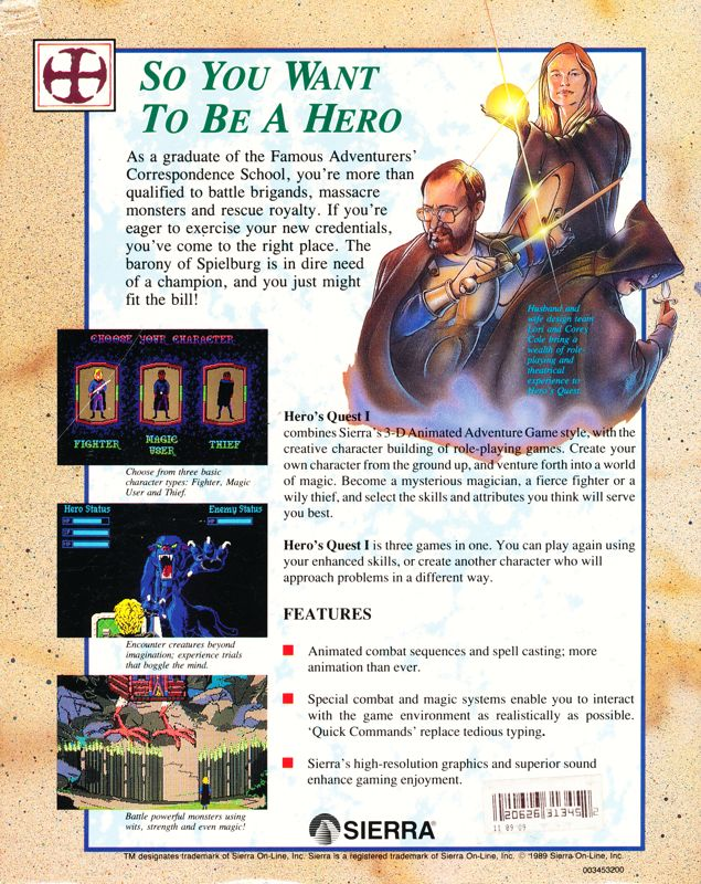 Hero's Quest - So You Want To Be A Hero — box-2D-back (US)
