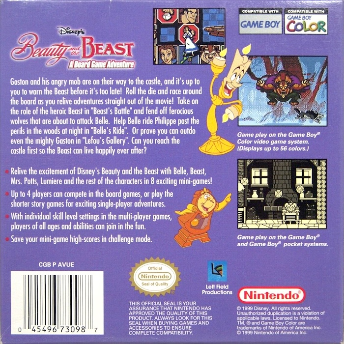 Beauty and the Beast : A Board Game Adventure — box-2D-back (US)