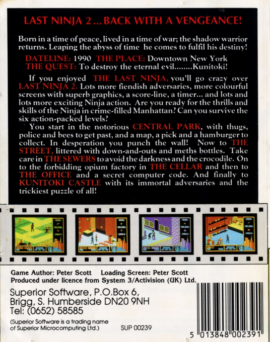 Last Ninja 2 - Back with a Vengeance — box-2D-back (EU)