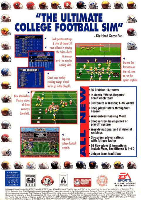 Bill Walsh College Football '95 — box-2D-back (US)