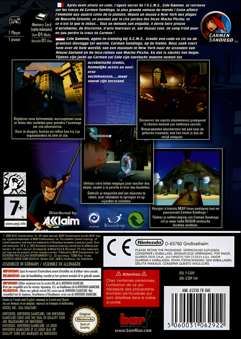 Carmen Sandiego - The Secret of the Stolen Drums — box-2D-back (FR)