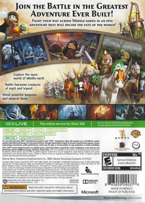 LEGO The Lord of the Rings — box-2D-back (US)